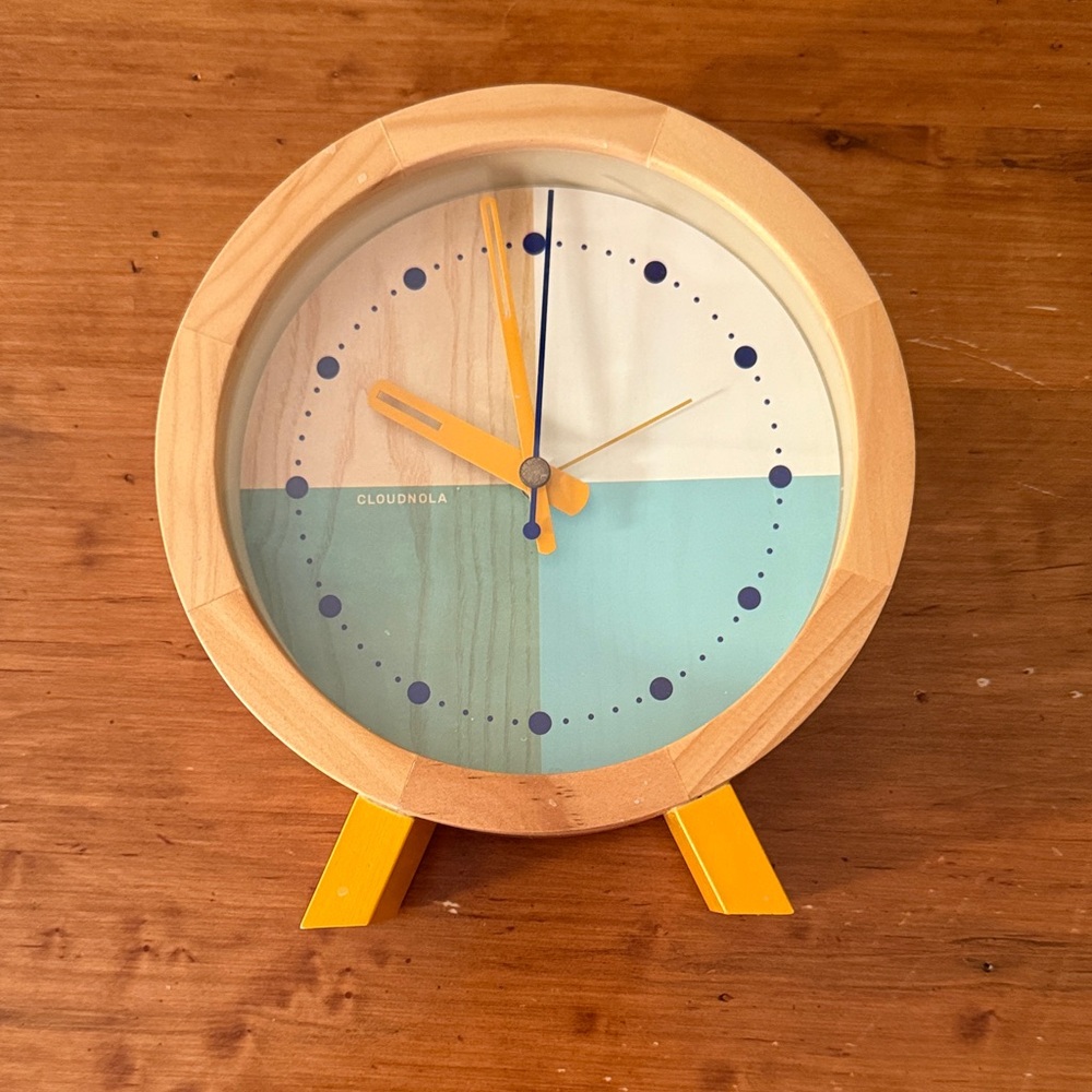 Source Unknown Turquoise, Navy & Yellow Wooden Desk Clock